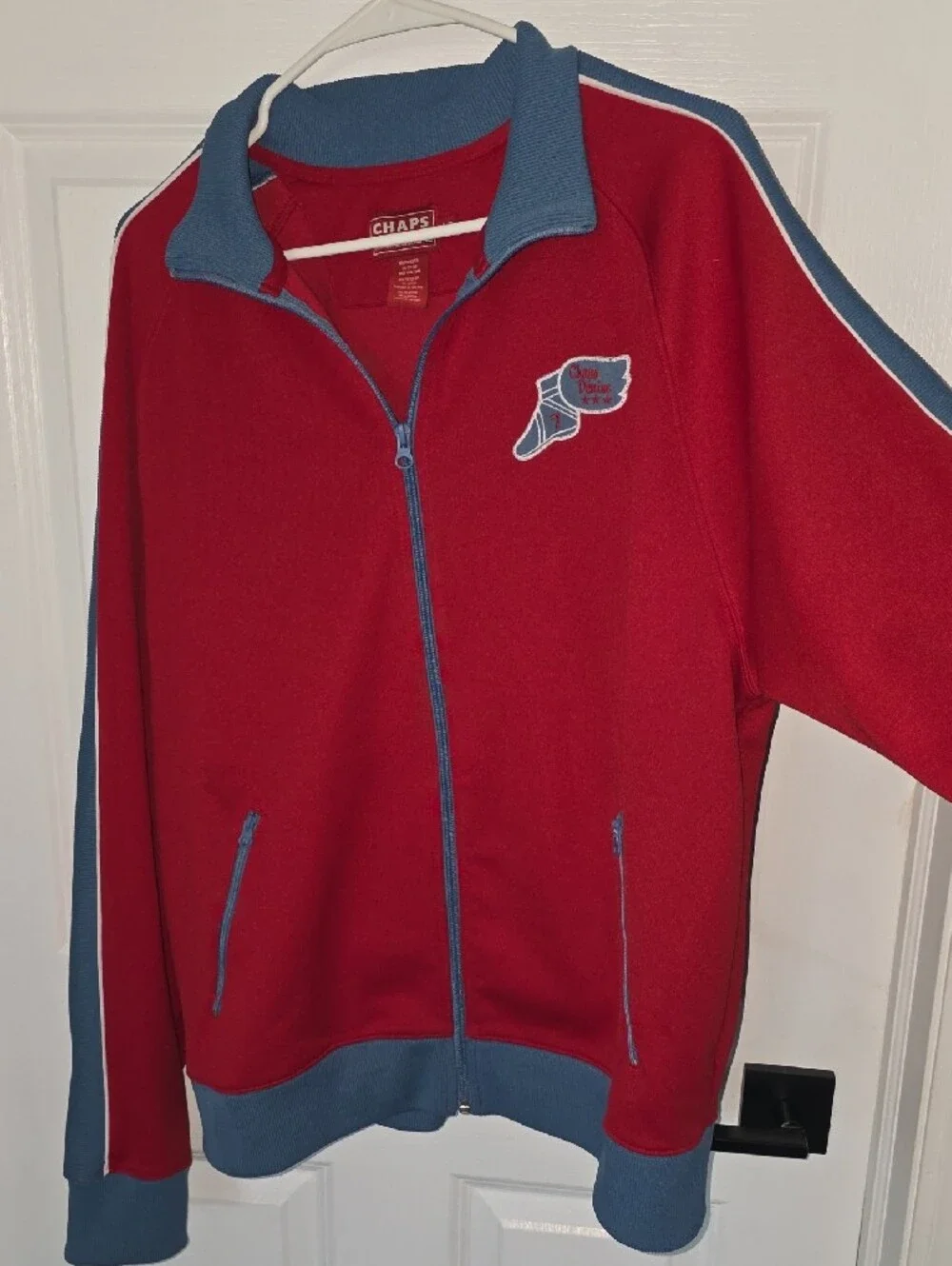 Vintage Chaps Red Track Jacket with Blue Trim and Embroidered Patch